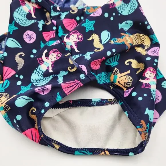 Cat & Jack Mermaid Seashell Print Blue Multicolored One-piece Swimsuit Girls 3T - Picture 3 of 5